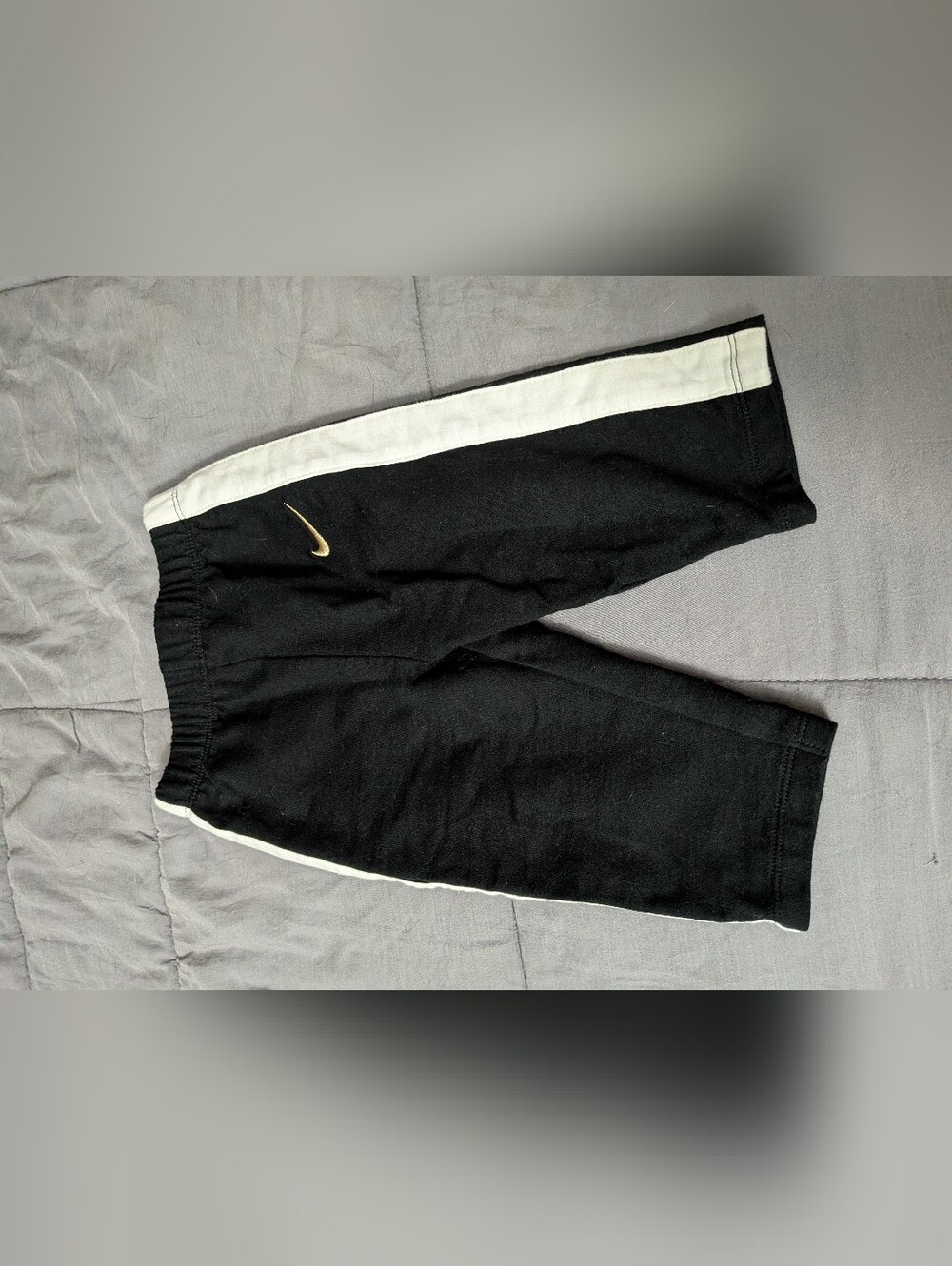 Nike Toddler 9/12 Month Black Sweatpants with White Side Panels and Gold Swoosh
